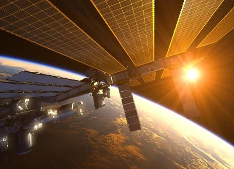 International Space Station In The Rays Of Red Sun Stock Illustration