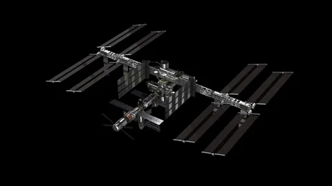 International Space Station Rotating 3D Animation Loop with Alpha-Matte. Stock Footage 69711968