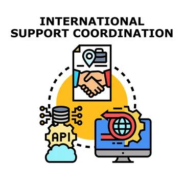 International support coordination connecting global systems Illustrazione stock
