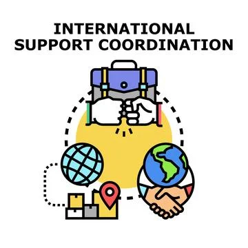 International support coordination facilitating global partnership and delive Stock Illustration