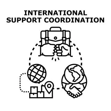 International support coordination facilitating global partnership and delive Stock Illustration