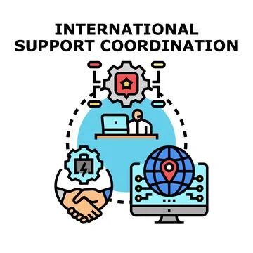 International support coordination teamwork global collaboration Stock Illustration