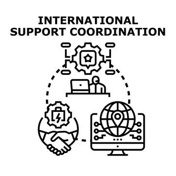 International support coordination teamwork global collaboration Ilustración de archivo