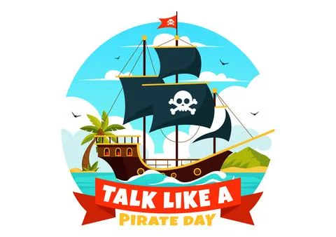 International Talk Like a Pirate Day Vector Illustration with Cute Pirate C.. 스톡 일러스트