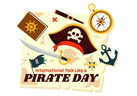 International Talk Like a Pirate Day Vector Illustration with Cute Pirate C.. 스톡 일러스트