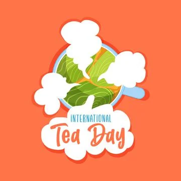 International Tea Day vector card on orange background イラスト素材