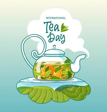 International Tea Day vector card with teapot and teacup. Vector illustration Stock Illustration