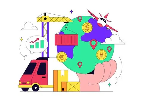 International Trade Illustration Featuring Global Commerce, Import Export B.. Stock Illustration