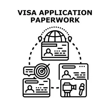 International travel visa application documents process Stock Illustration