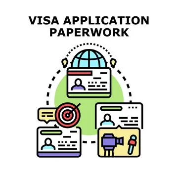 International travel visa application documents process Stock Illustration