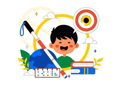 International White Cane Day Vector Illustration Featuring Visual Impairmen.. Ilustración de archivo