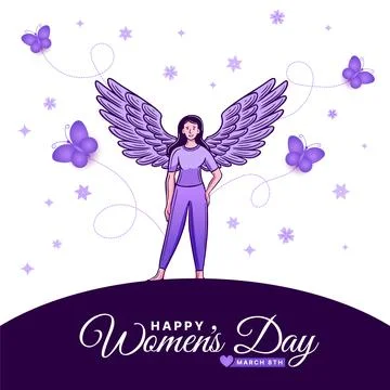 International Women's day 8th March celebration background template with wing Illustrazione stock