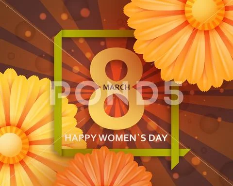 International Womens Day greeting card. 8 March template with daisy, bokeh  and: Royalty Free #83452470