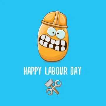 International workers day or labour day greeting card . vector funny cartoon Stock Illustration