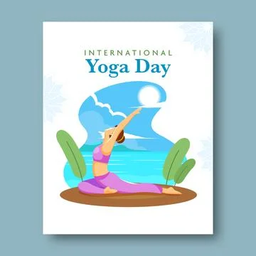International Yoga Day Post with Faceless Woman Practice Yoga of Utthita As.. Ilustração Stock
