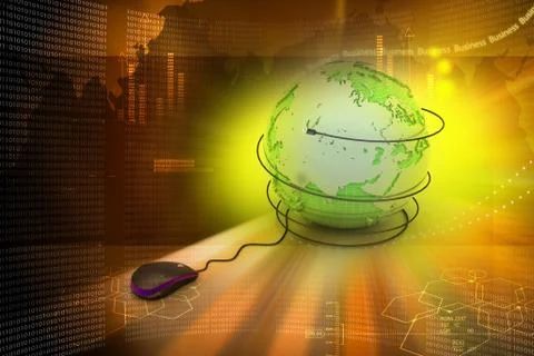 Internet 3d concept - computer mouse with globe Stock Illustration