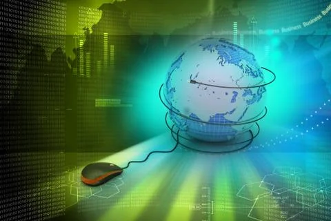 Internet 3d concept - computer mouse with globe Stockillustratie