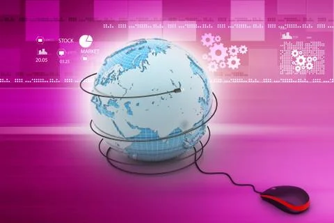Internet 3d concept - computer mouse with globe Stock Illustration