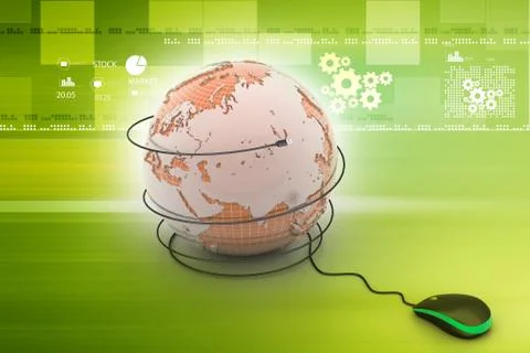 Internet 3d concept - computer mouse with globe Stock Illustration