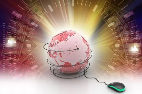 Internet 3d concept - computer mouse with globe Stock Illustration