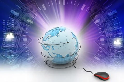 Internet 3d concept - computer mouse with globe Stock Illustration