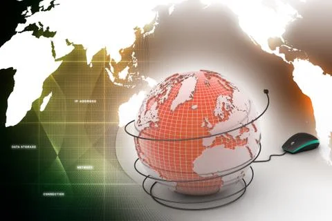 Internet 3d concept - computer mouse with globe Stock Illustration