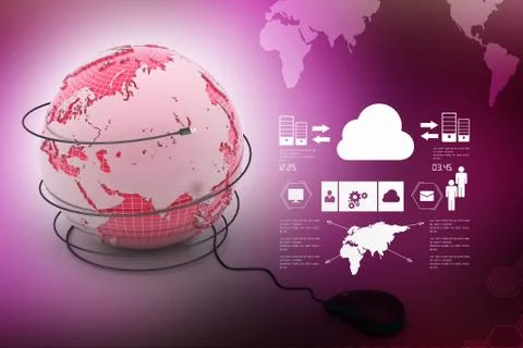 Internet 3d concept - computer mouse with globe 스톡 일러스트