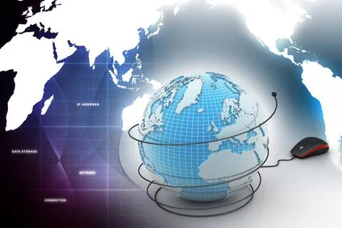 Internet 3d concept - computer mouse with globe internet 3d concept - comp... Stock Photos