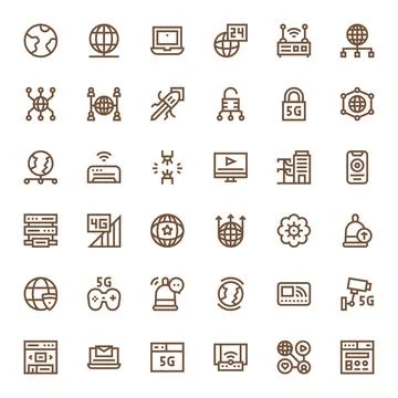 Internet 64x64 Vector Icon Pack with 36 Bold Line Editable Elements Illustrazione stock