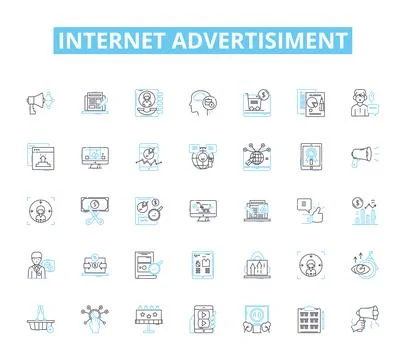 Internet advertisiment linear icons set. Banner, Click, Conversion, Cost, CPM Stock Illustration