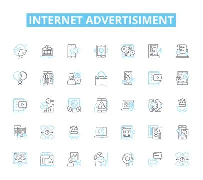 Internet advertisiment linear icons set. Banner, Click, Conversion, Cost, CPM Stock Illustration