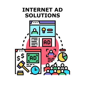 Internet advertising solutions presenting digital marketing strategies Stock Illustration