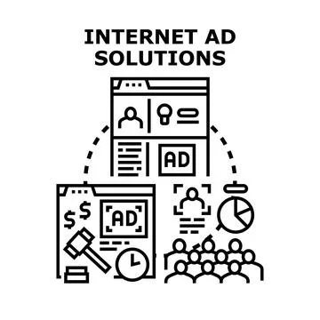 Internet advertising solutions presenting digital marketing strategies Stock Illustration