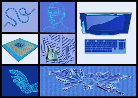 Internet and computer technologies set Illustrazione stock
