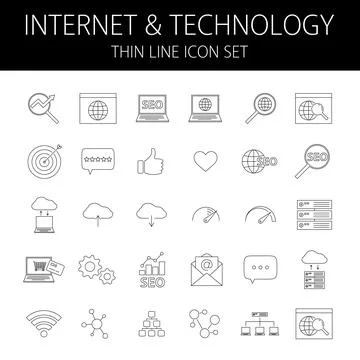 Internet and computer technology thin line icon set Illustrazione stock