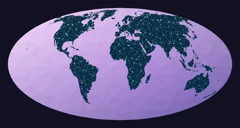 Internet and global connections map. Equal-area, pseudocylindrical Mollweid.. Stock Illustration