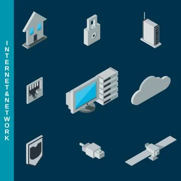 Internet and network equipment isometric icons Stock Illustration