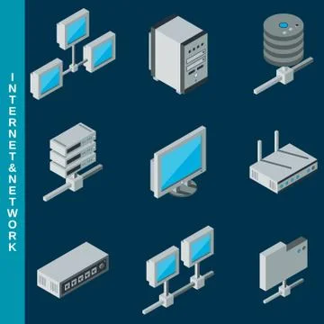 Internet and network equipment isometric icons Stock Illustration
