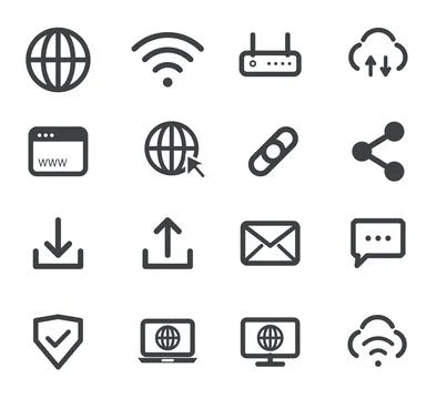 Internet and web network icons set wifi cloud computing router download upload 스톡 일러스트