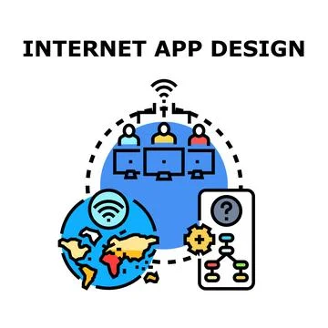 Internet app design and development globally connecting people Stock Illustration