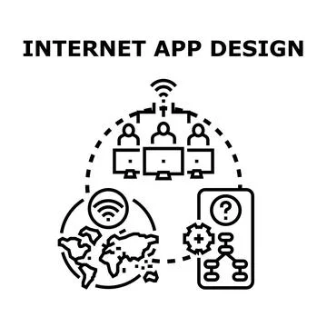Internet app design and development globally connecting people Stock Illustration