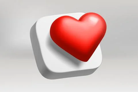 Internet application button with red heart on grey background. 3d vector il.. Stock Illustration
