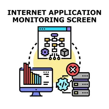 Internet application monitoring screen visualizing system performance and e.. 스톡 일러스트