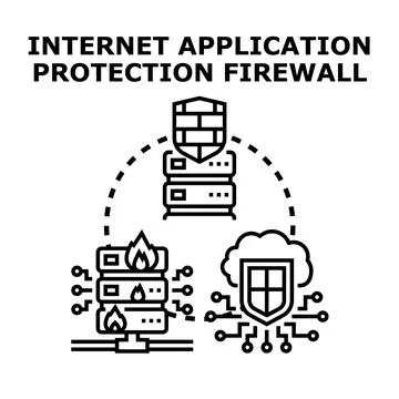 Internet application protection firewall concept protecting servers Stock Illustration