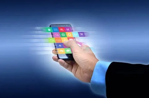 Internet application on smart phone Internet concept. Businessman using a... Stock Photos