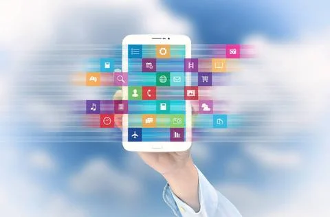 Internet application on smart phone Internet concept. Businessman show a ... Stock Photos