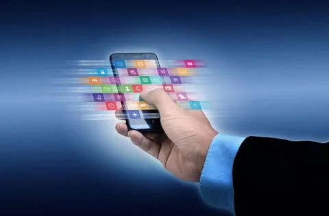  Internet application on smart phone Internet concept. Businessman using a... Stock Photos