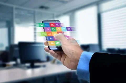  Internet application on smart phone Internet concept. Businessman using a... Stock Photos