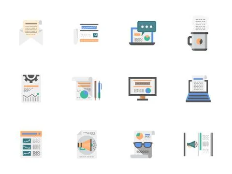 Internet articles flat color vector icons set Stock Illustration