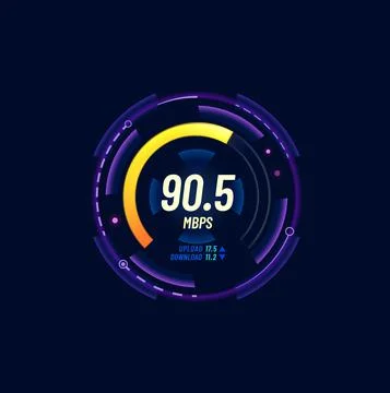 Internet bandwidth test, network neon speed meter 스톡 일러스트
